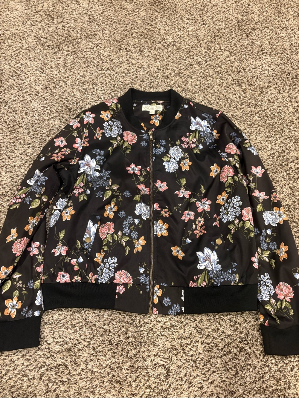 Pink Rose Black Floral Bomber Jacket